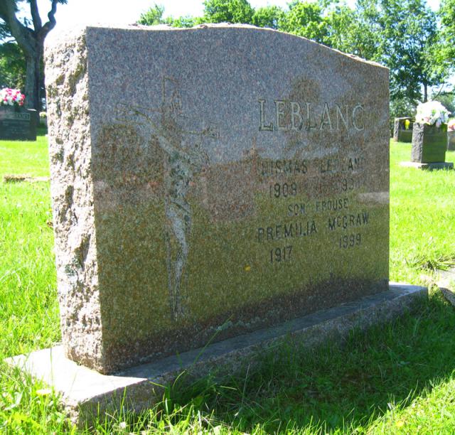 Headstone - Dismas LeBlanc & wife Premilia McGraw