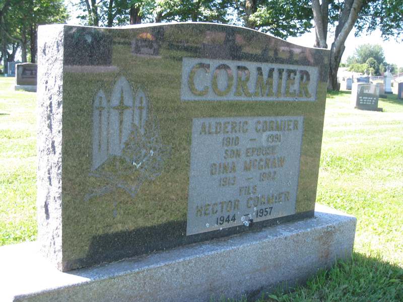 Headstone- Alderic Cormier, wife Dina, son Hector
