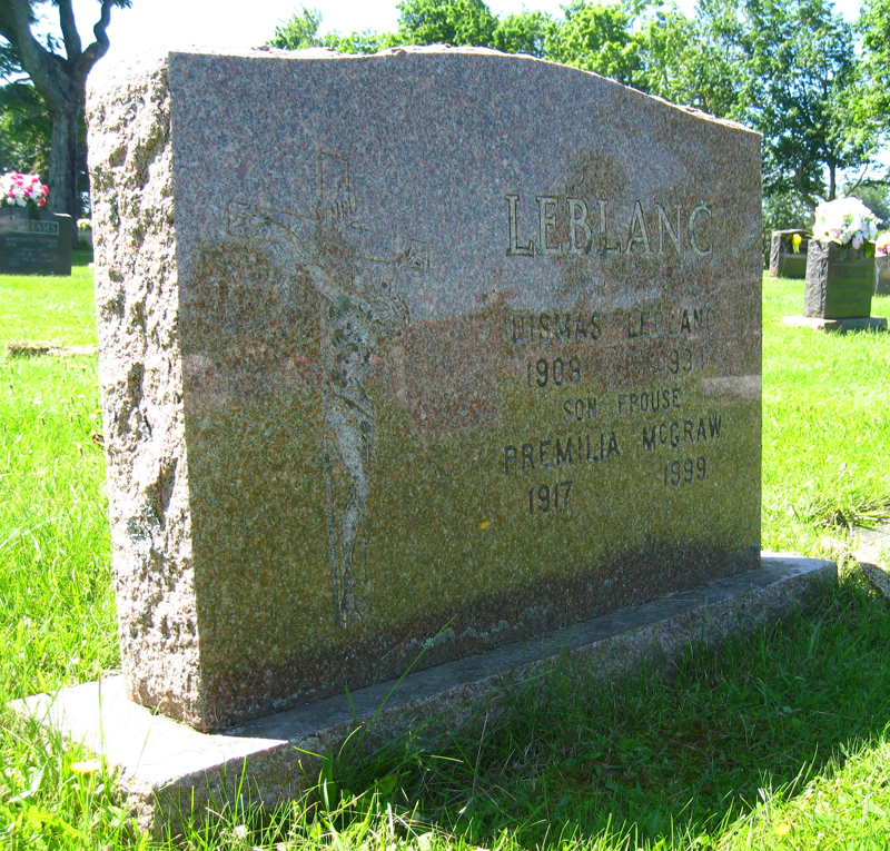 Headstone - Dismas LeBlanc & wife Premilia McGraw