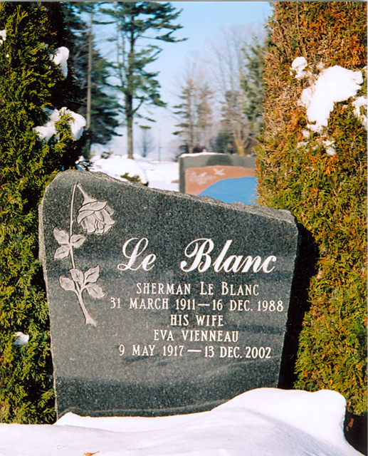 Headstone - Sherman LeBlanc and wife, Eva Vienneau