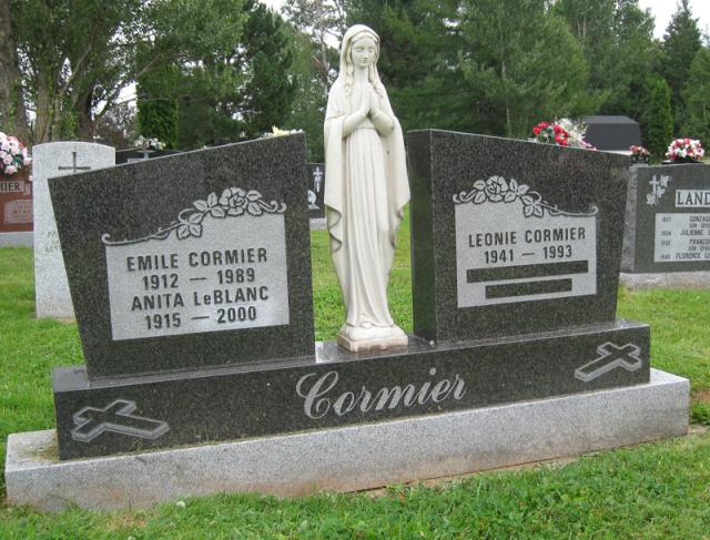 Headstone- Emile, wife Anita, daug. Leonie Cormier